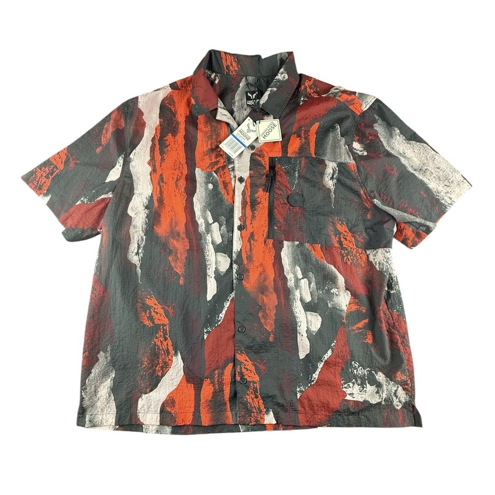 Cross Eyed Moose XL Rave Camp Shirt Mens Nylon Tomato River Print Zip Pocket
